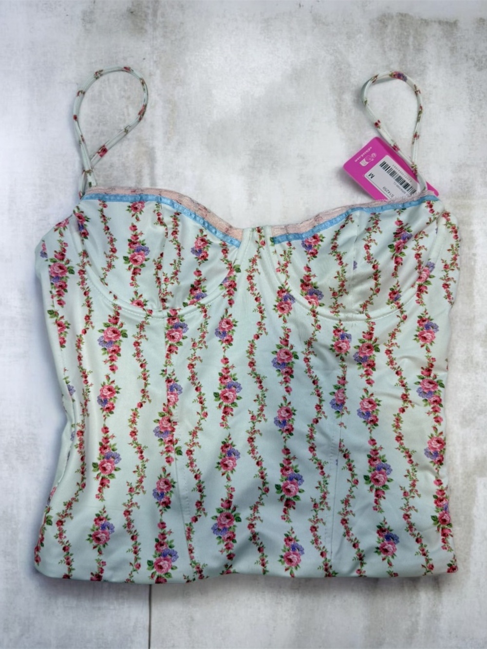 Edikted Floral Lace Up Corset Top Rose Print Coquette Cottagecore NWT Size M